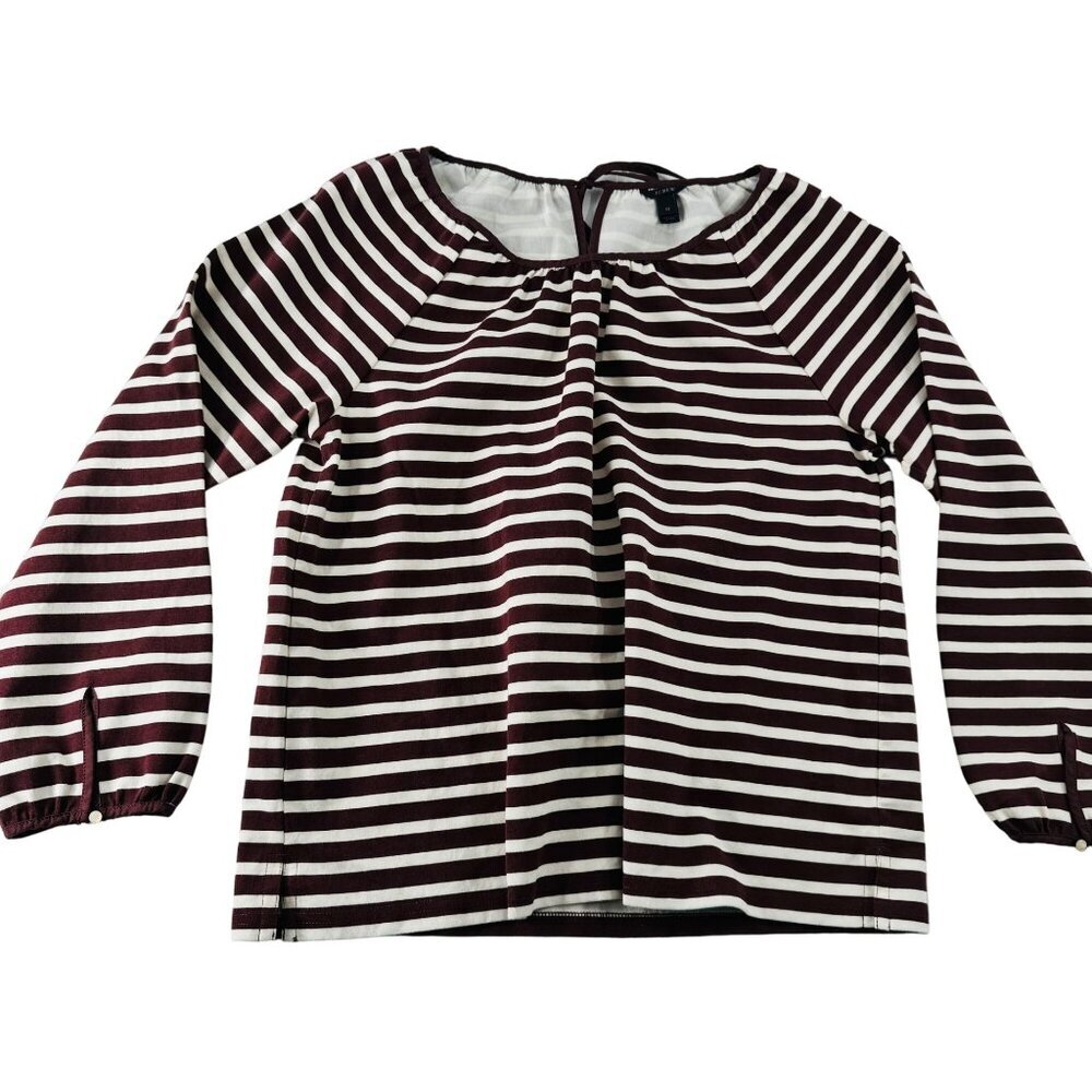J.Crew Womens Striped Long Sleeve Top Size M‎ 100% Cotton Burgundy & White